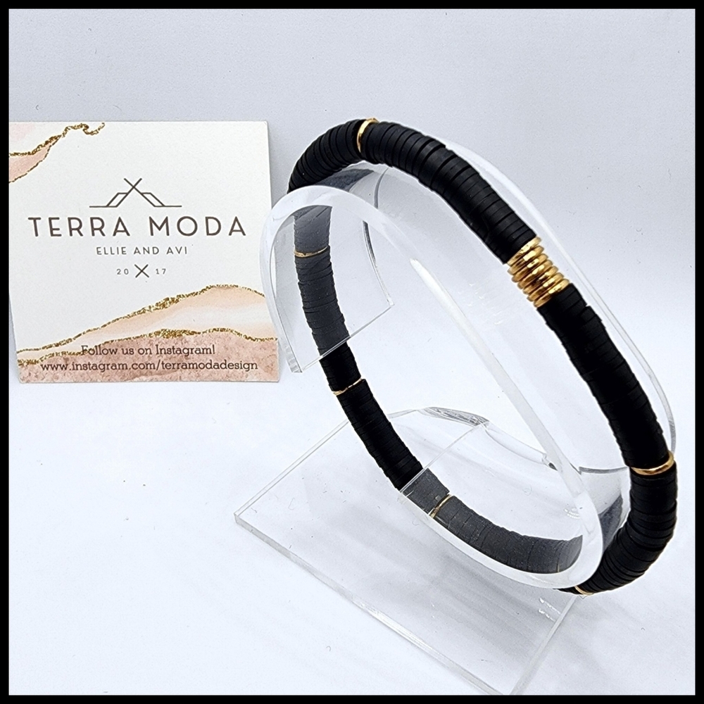 TMD - Black and Gold Tube Bead Unisex Bracelet